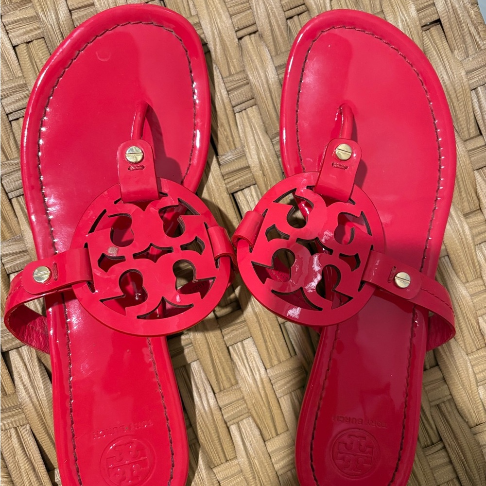 Tory Burch Red Sandals with Iconic Medallion